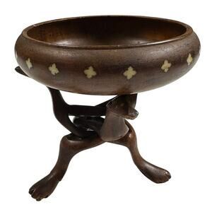 Vintage Handmade Wooden Bowl with Stand Excellent Condition